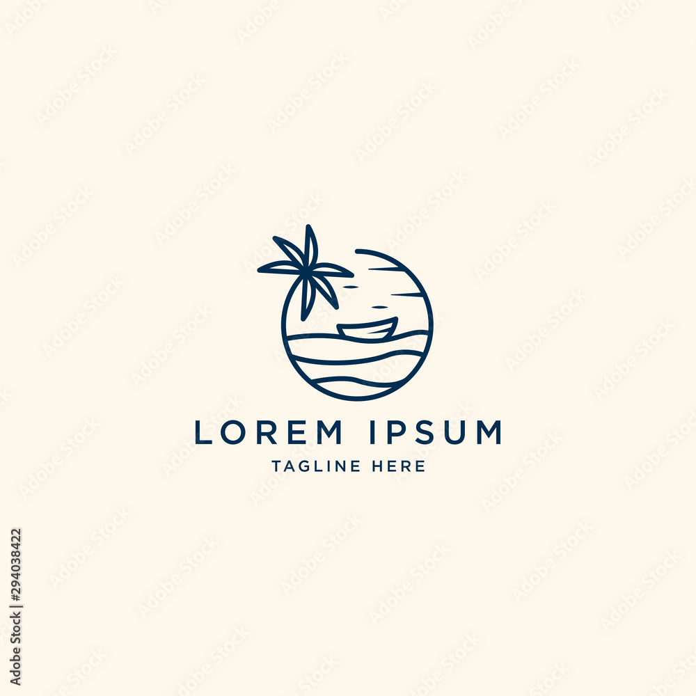 Beach with line style logo icon design template. minimalist, modern vector illustration Beach with line style logo icon design template. minimalist, modern vector illustration