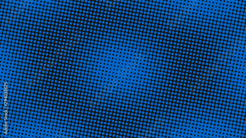 Navy blue and black pop art background in retro comic style with halftone dots, vector illustration of backdrop with isolated dots