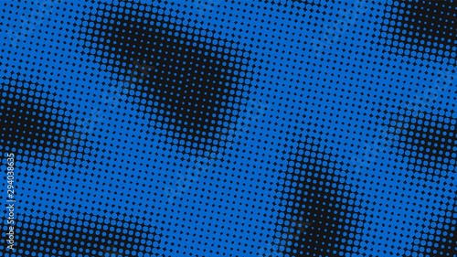 Navy blue and black pop art background in vitange comic style with halftone dots, vector illustration template for your design