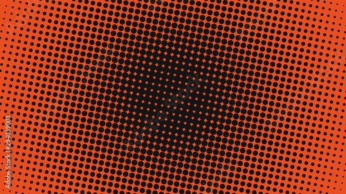 Orange and black modern pop art background with halftone dots design, vector illustration