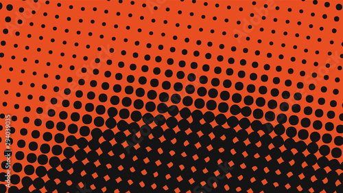 Orange and black retro pop art background with halftone dots