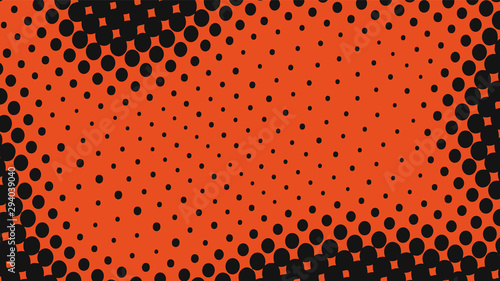 Orange and black dotted background in pop art retro style, vector illustration