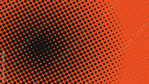 Orange and black dotted background in pop art retro style, vector illustration