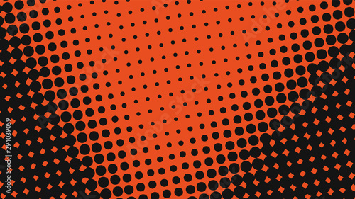 Orange and black pop art background in retro comic style with halftone dots design isolated