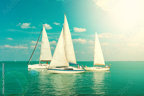 Sail Boats on the blue Lake Balaton Hungary with sunshine