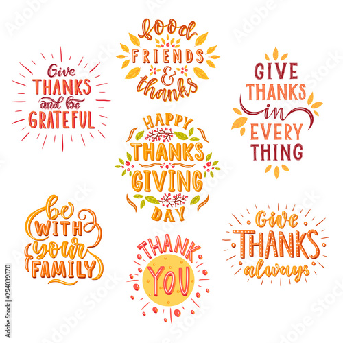 Happy thanksgiving day set. Hand drawn lettering.