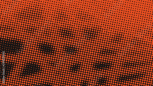 Orange and black retro pop art background with halftone dots