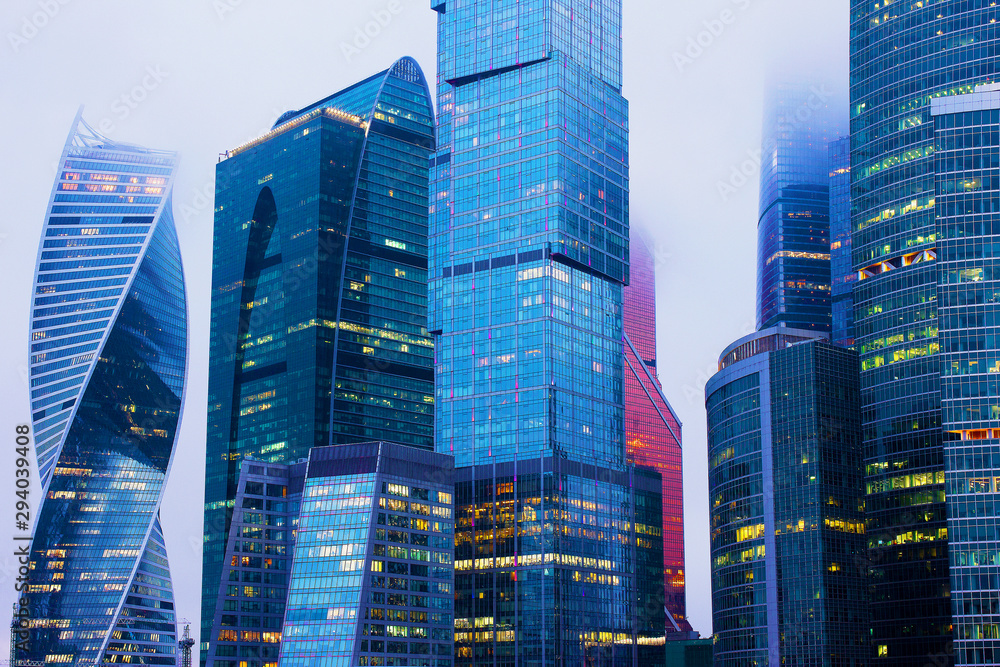 Skyscrapers in the center of Moscow at different times of the year Skyscrapers in the center of Moscow at different times of the year