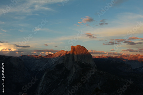 Beautiful view of Half Dome during sunset from Glacier Point, Yosemite National Park, California, USA