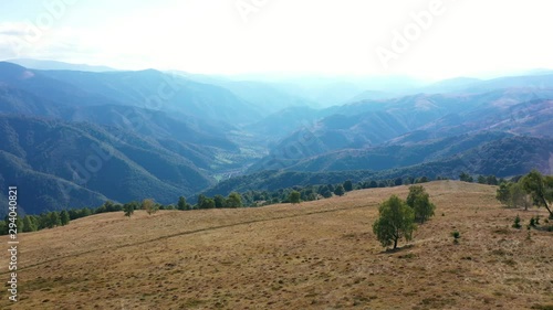 Aerial drone shot of Magura peak, Cindrel mountains, Sibiu county, Romania