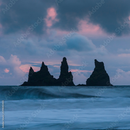 Iceland's dramatic seashore at sunset