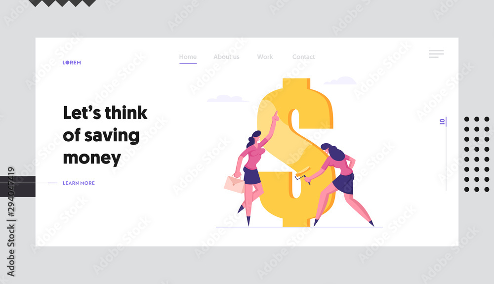 Profit and Wealth Website Landing Page. Employee Paint Dollar Sign with Roller under Boss Management. Businesswoman Making Saving Increasing Capital Web Page Banner. Cartoon Flat Vector Illustration