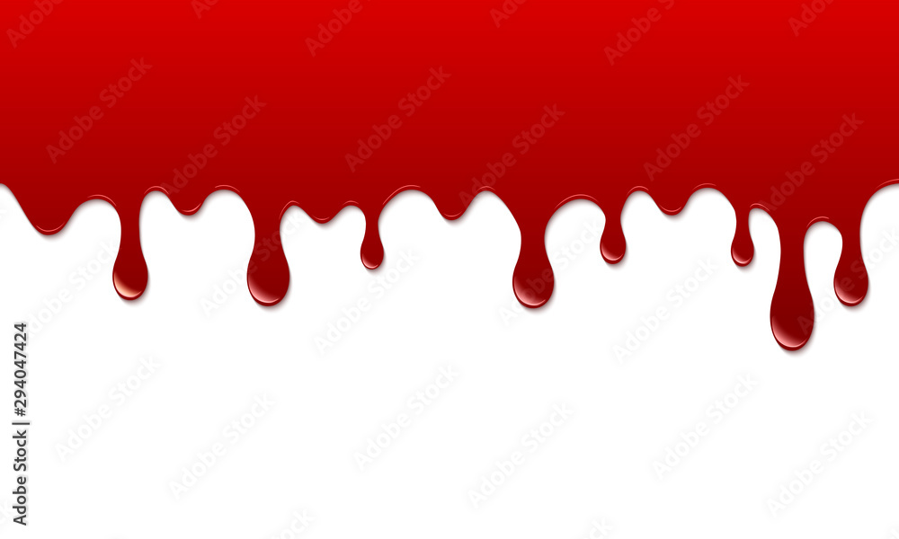 Paint drips seamless pattern. Drops flowing. Current blood or red liquid.