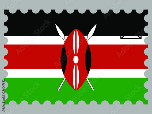 Kenya national flag with inside postage stamp isolated on background. original colors and proportion. Vector illustration, from countries flag set