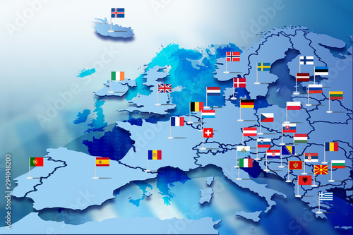 Europa Infografika z flagami państw photo