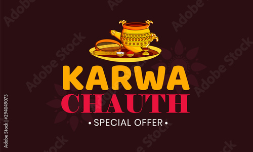 vector illustration of indian thali with karwa on Indian festival karwa chauth celebration. 