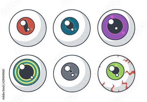 Vector drawing variations of different spooky Halloween eyeballs photo