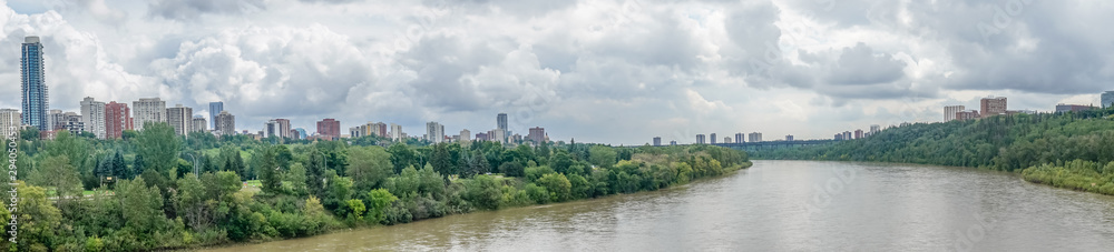 River Valley, River, Lake, Trees, Cloudy, Clouds, Skyline, Edmonton, Alberta, Canada, Cloudy day,  buildings,  skyscraper, summer, city, skyline