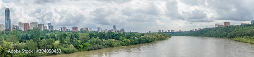 River Valley, River, Lake, Trees, Cloudy, Clouds, Skyline, Edmonton, Alberta, Canada, Cloudy day, buildings, skyscraper, summer, city, skyline