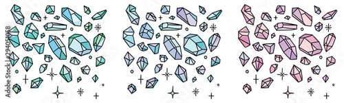 Crystal doodles. Hand drawn gemstones doodles isolated on white.