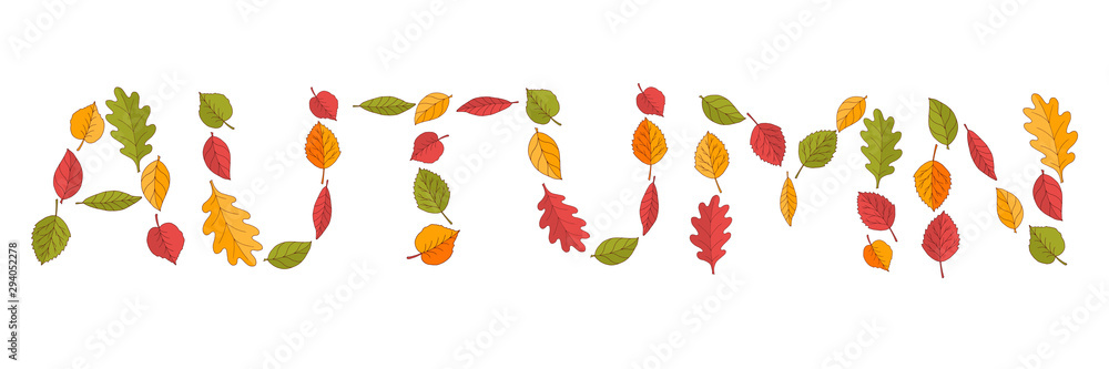 Naklejka premium Word AUTUMN from colorful of leaves