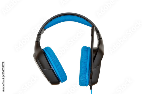Blue and black headset with microphone