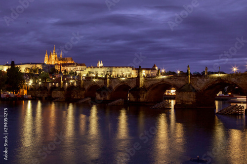 Prague Castle and Charles Bridge at night © chemistkane