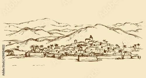 City in a desert. Vector drawing