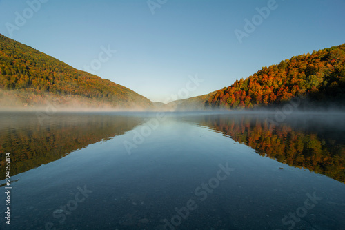 Autumn landscape in the fog somewhere in Romania