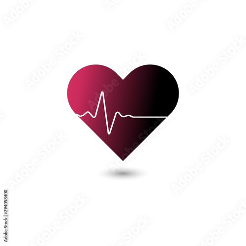 Vector flat heart attack icon illustration. Gradient red to black heart with heartbeat isolated on white background. Concept of myocardial diseases, infraction. Design element for logo, banner, poster