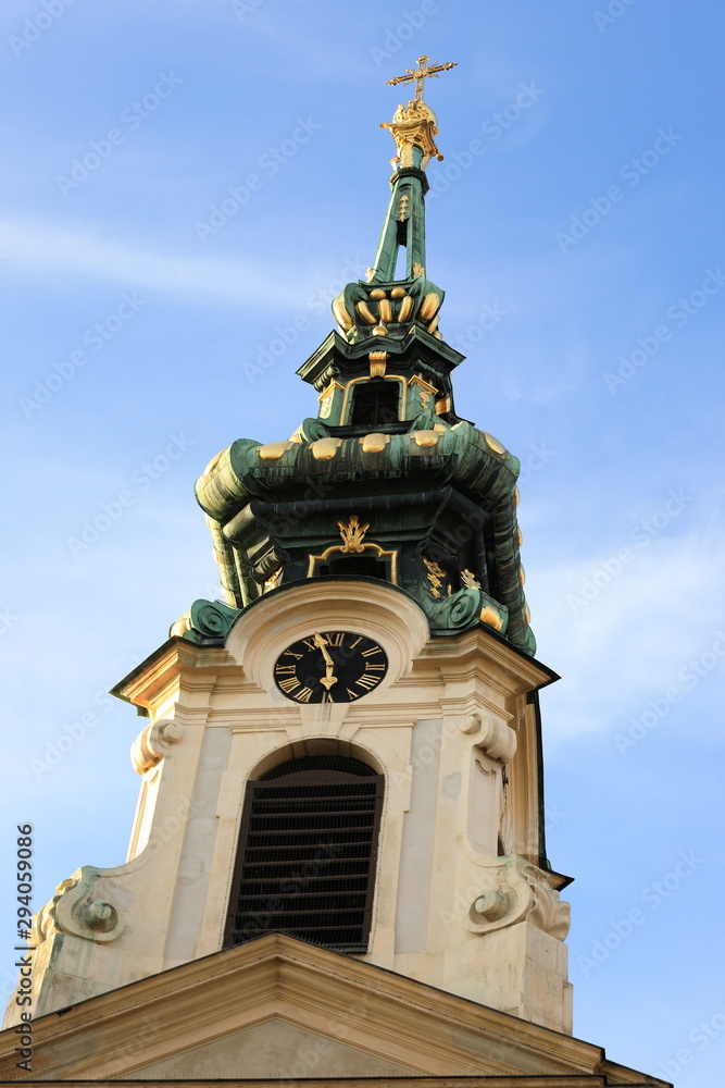 Autumn view of the Stiftskirsche tower