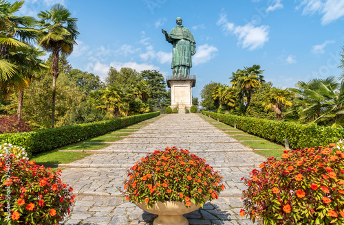 View of copper Saint Carlone Borromeo statue, Arona, Piedmont, Italy