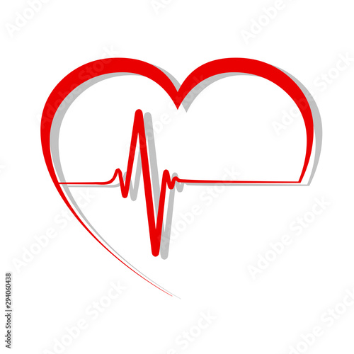 Red heart with pulse line, cardiogram sign - vector