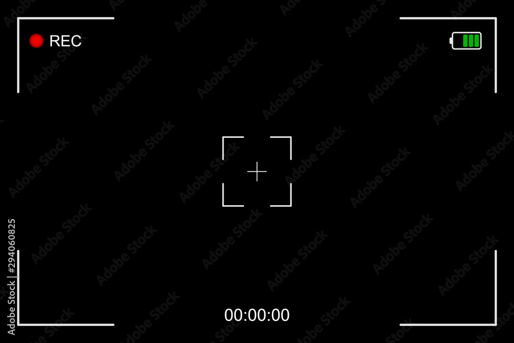 Vecteur Stock Camera frame viewfinder screen of video recorder, recording  video screen, digital display interface. Camera viewfinder, rec icon with  information and timing, video screen on a black background | Adobe Stock
