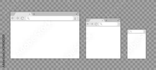 Simple browser window in a flat style, design a simple blank web page, search in internet, template browser window on computer, tablet and mobile phone – vector