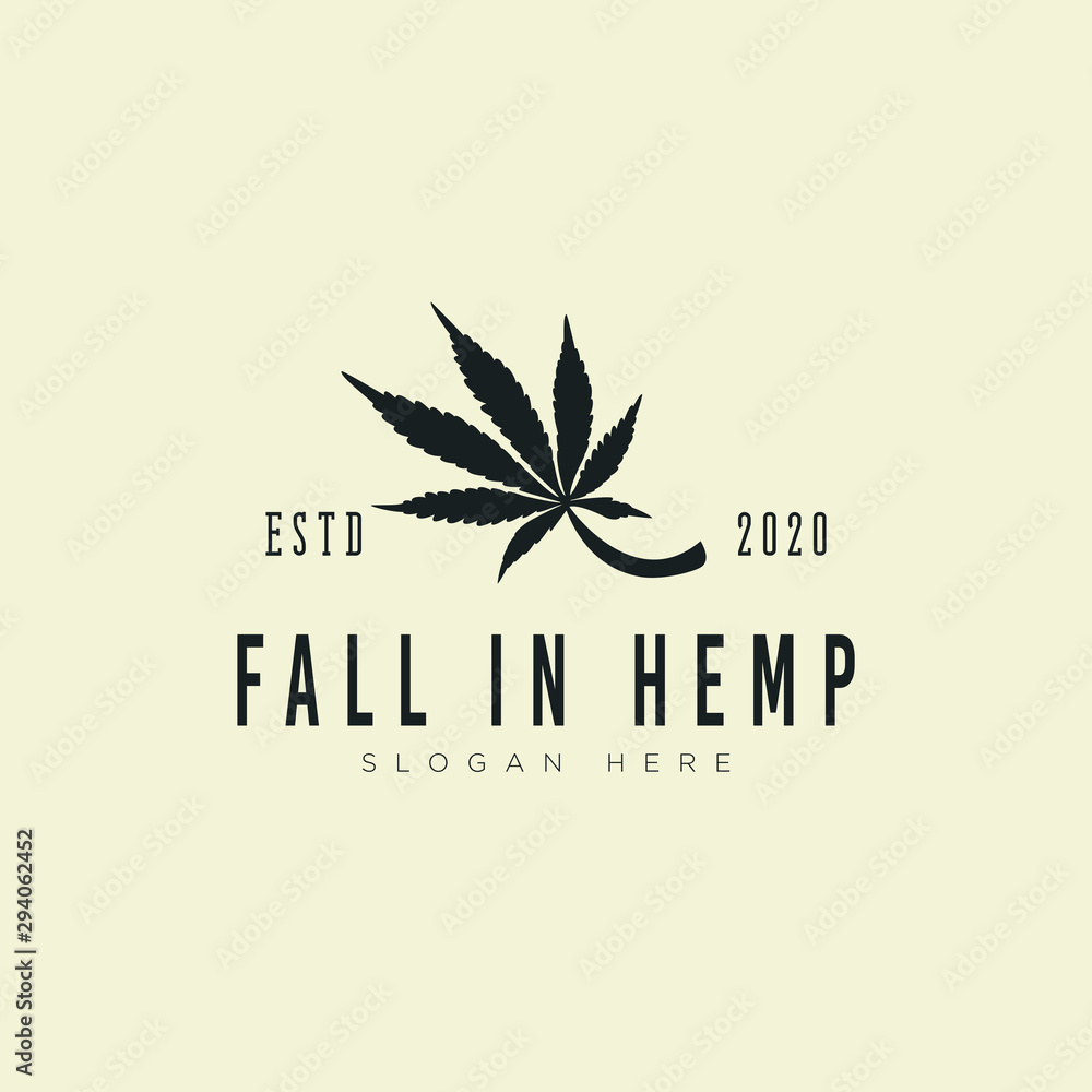 vintage, retro rustic logo fall in hemp, with cannabis leaf vector