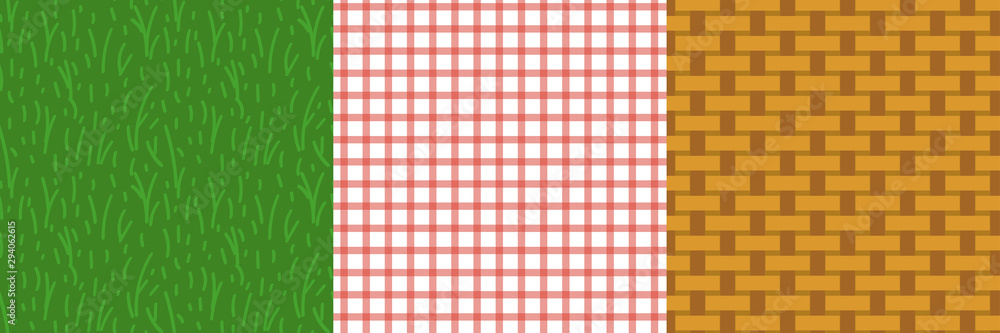 Obraz premium picnic set of pattern seamless. 3 ornament, picnic themed textures used to advertise posters. vector illustration