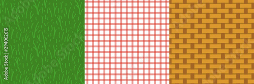 picnic set of pattern seamless. 3 ornament, picnic themed textures used to advertise posters. vector illustration
