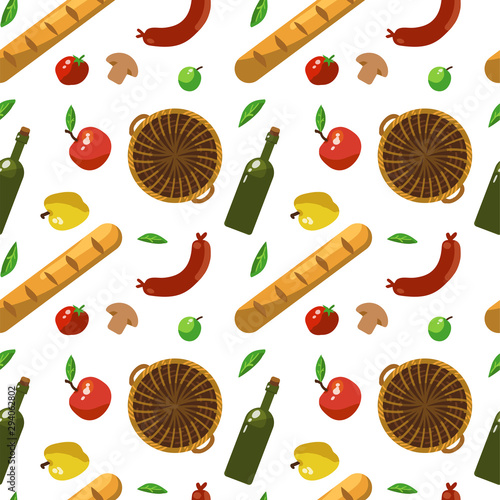 picnic pattern seamless. food for bbq and picnic. isolated on white. modern flat design.vector illustration