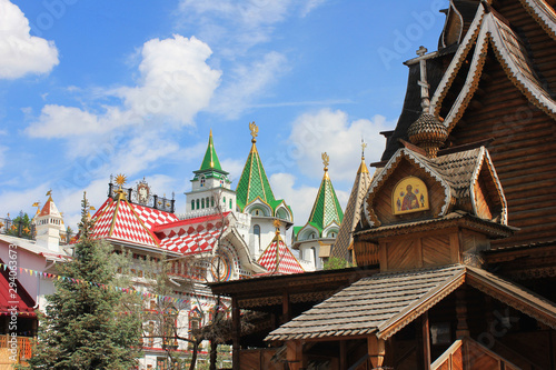 Decorative wooden church Izmailovsky Kremlin in Moscow, Russia 