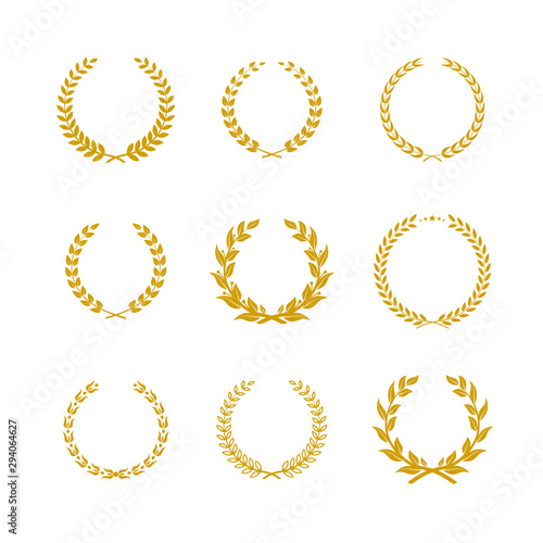 laurel wreath winner symbol icon set vector