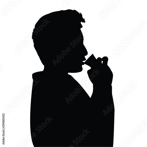 a young man drinking silhouette vector