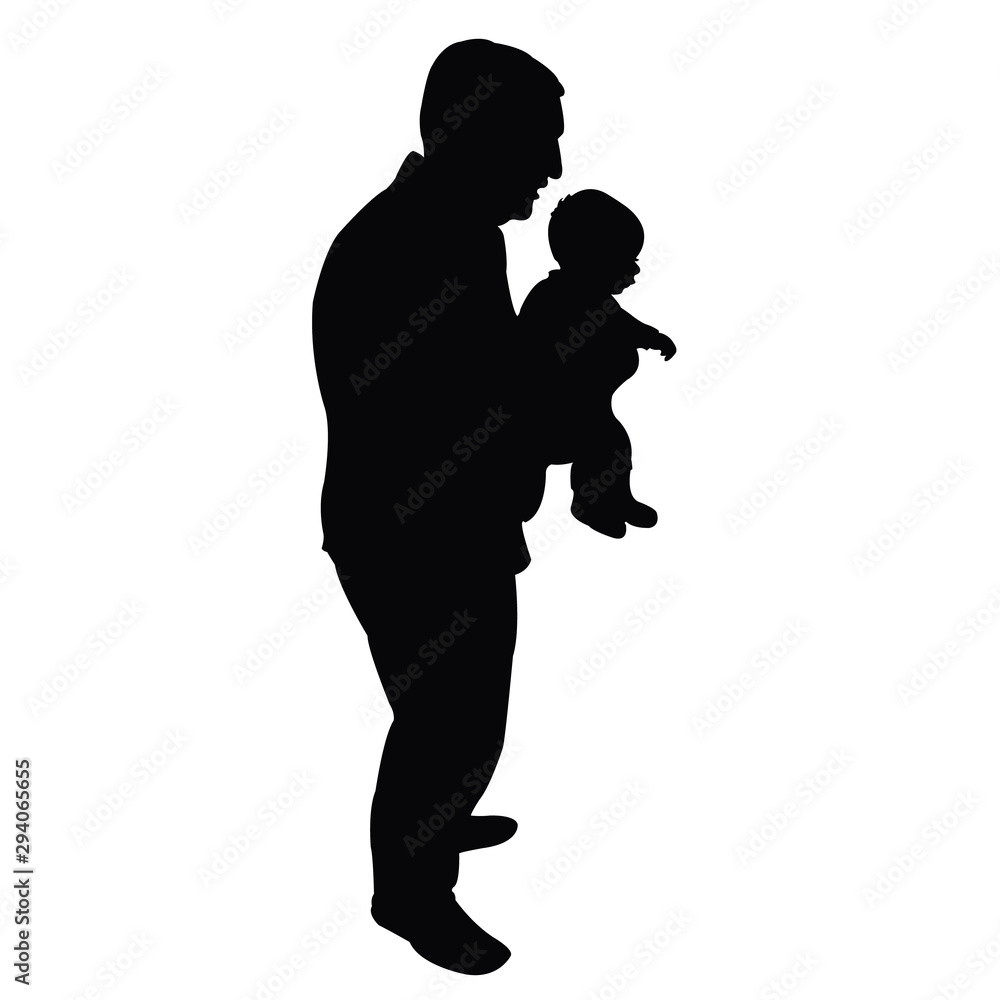 a man and baby together, silhouette vector