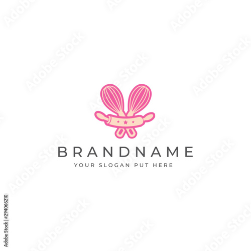 Rolling pin & Whisk logo design template vector