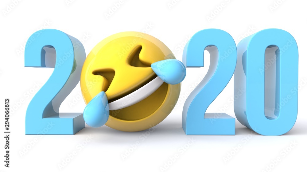 3D illustration of number 2020 with a very happy face 3D illustration of number 2020 with a very happy face