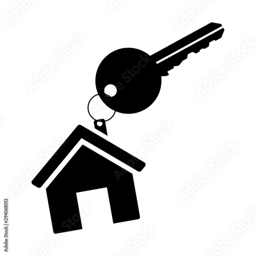 Simple black house key icon isolated on white background