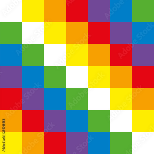The Wiphala is the flag of the Andean nation. It is a quadrangular Andean symbol, it represents equality and harmony. The flag has the colors of the rainbow. Vector image photo