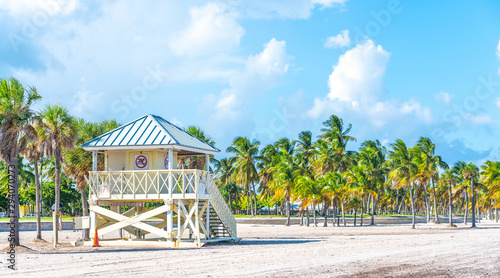 Lifeguard tower on the beach of Crandon Park in a sunny day. Key Biscayne. Miami, florida. photo
