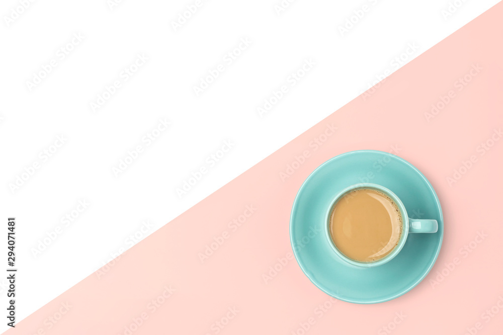 Cup of coffee minimal flat lay with space for design Cup of coffee minimal flat lay with space for design