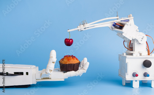 Obraz na płótnie AI technology preparing sweet cupcake with fresh cherry